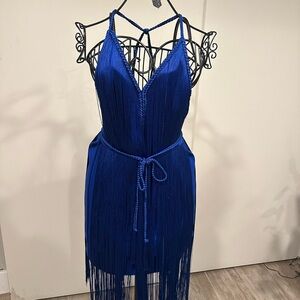 Free People Royal Blue Backless Fringe Dress